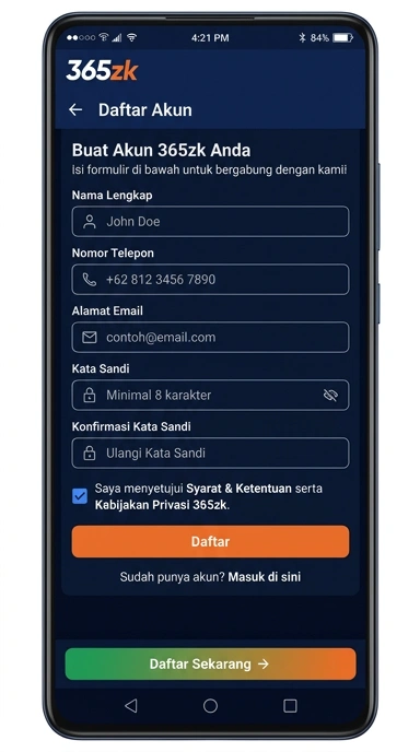 Panduan Registrasi Akun Baru 365zk untuk Pengguna Android