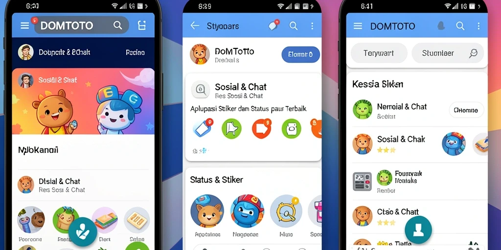 Tampilan antarmuka DOMTOTO yang menarik untuk Stiker dan Status.
