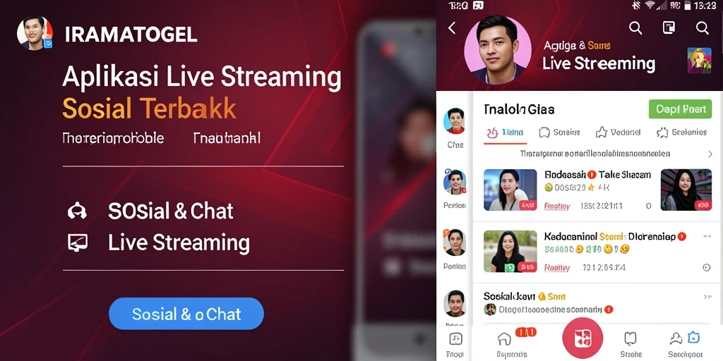 Screenshot antarmuka utama IRAMATOGEL dengan fitur Live Streaming yang menarik.