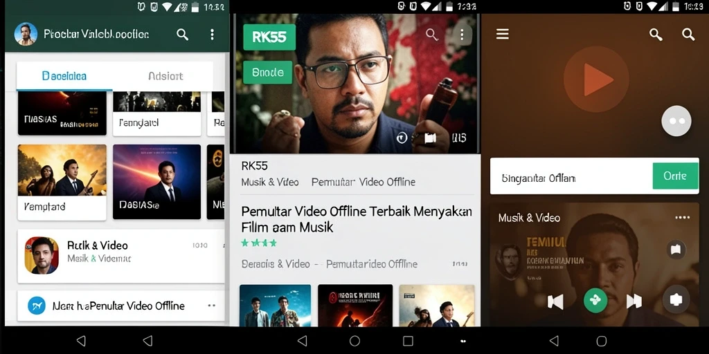 Antarmuka RK55 saat memutar video offline dengan kontrol sederhana.